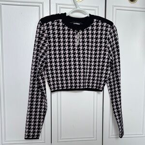 Express Women's Black and Pink Houndstooth Crop Top